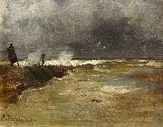 Emil Neumann Strandspaziergang bei Wellengang oil painting artist